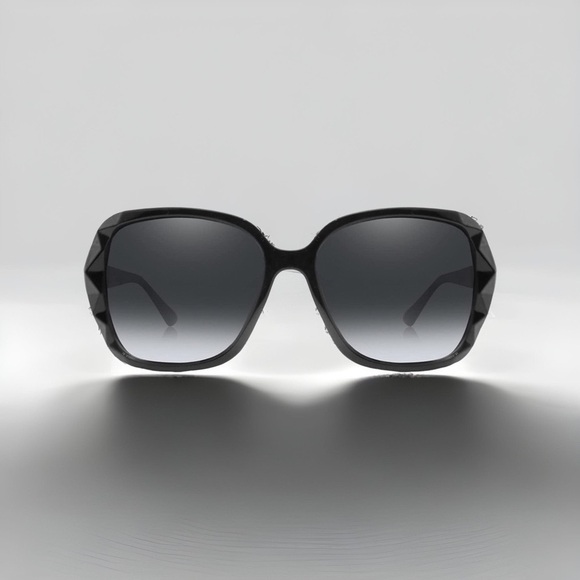 Black & Gold Oversized Square Sunglasses Polarized Tinted w Crystal Frames Nwt - Picture 1 of 12
